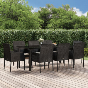 vidaXL 9-delige Tuinset poly rattan zwart