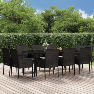 vidaXL 11-delige Tuinset met kussens poly rattan zwart