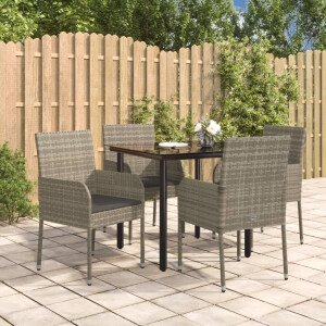 vidaXL 5-delige Tuinset met kussens poly rattan zwart en grijs