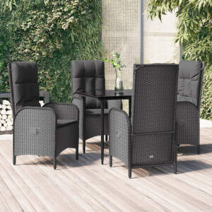 vidaXL 5-delige Tuinset met kussens poly rattan zwart