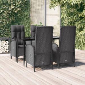 vidaXL 5-delige Tuinset met kussens poly rattan zwart