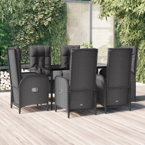 vidaXL 7-delige Tuinset met kussens poly rattan zwart