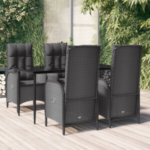 vidaXL 5-delige Tuinset met kussens poly rattan zwart