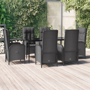 vidaXL 7-delige Tuinset met kussens poly rattan zwart
