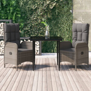 vidaXL 3-delige Tuinset met kussens poly rattan zwart en grijs