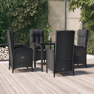 vidaXL 5-delige Tuinset met kussens poly rattan zwart