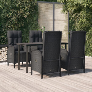 vidaXL 5-delige Tuinset met kussens poly rattan zwart