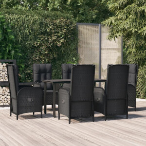 vidaXL 7-delige Tuinset met kussens poly rattan zwart