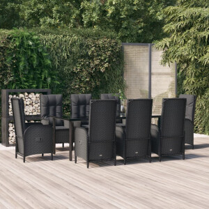 vidaXL 9-delige Tuinset poly rattan zwart