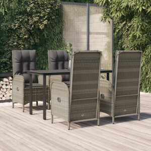 vidaXL 5-delige Tuinset met kussens poly rattan zwart en grijs