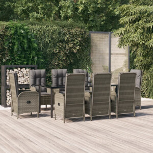 vidaXL 9-delige Tuinset met kussens poly rattan zwart en grijs
