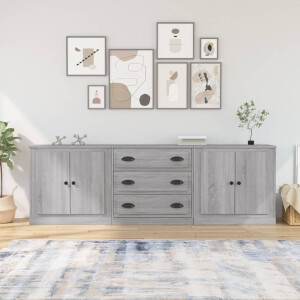 vidaXL Dressoirs 3 st bewerkt hout grijs sonoma eikenkleurig