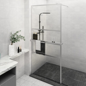vidaXL Inloopdouchewand met schap 90x195 cm ESG-glas aluminium chroom