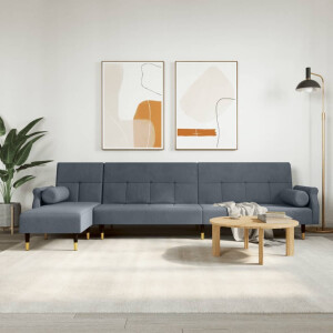 vidaXL Slaapbank L-vormig 271x140x70 cm fluweel donkergrijs