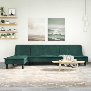 vidaXL Slaapbank L-vormig 255x140x70 cm fluweel donkergroen