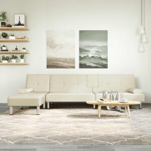 vidaXL Slaapbank L-vormig 255x140x70 cm kunstleer crèmekleurig