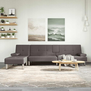 vidaXL Slaapbank L-vormig 255x140x70 cm kunstleer grijs
