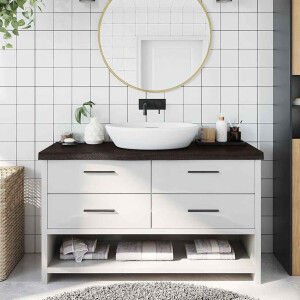 vidaXL Wastafelblad 100x40x(2-6) cm behandeld massief hout donkerbruin