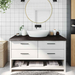 vidaXL Wastafelblad 100x60x(2-6) cm behandeld massief hout donkerbruin