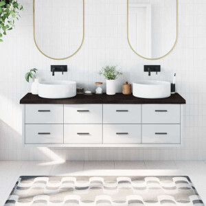 vidaXL Wastafelblad 180x60x(2-6) cm behandeld massief hout donkerbruin