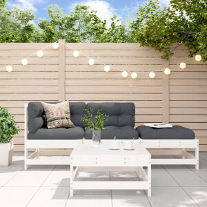 vidaXL 4-delige Loungeset met kussens massief hout wit