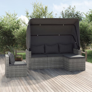 vidaXL 4-delige Loungeset met kussens poly rattan grijs