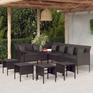 vidaXL 6-delige Tuinset met kussens poly rattan zwart