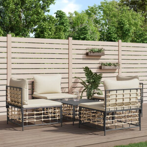 vidaXL 5-delige Loungeset met <a title="kussens vergelijken" href="https://furn.nl/kussens">kussens</a> poly rattan antracietkleurig