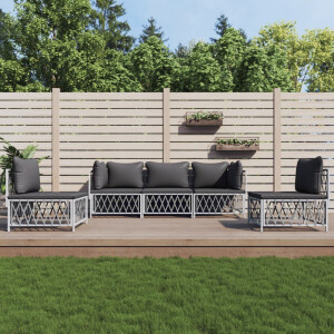 vidaXL 5-delige Loungeset met kussens staal wit