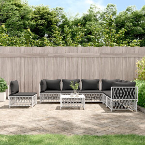 vidaXL 8-delige Loungeset met kussens staal wit