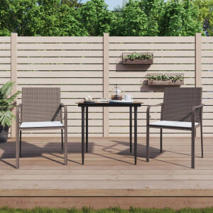 vidaXL 3-delige Tuinset met kussens poly rattan en staal
