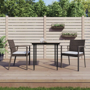 vidaXL 3-delige Tuinset met kussens poly rattan en staal