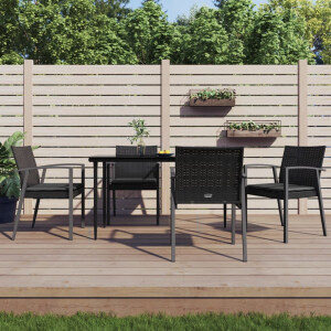 vidaXL 5-delige Tuinset met kussens poly rattan en staal