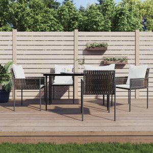 vidaXL 5-delige Tuinset met kussens poly rattan en staal