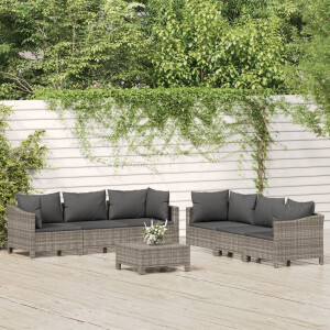 vidaXL 7-delige Loungeset met kussens poly rattan grijs