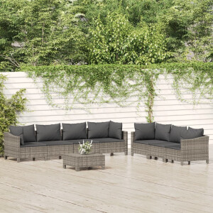 vidaXL 8-delige Loungeset met kussens poly rattan grijs