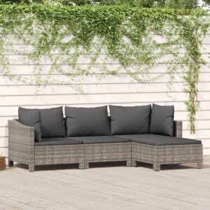 vidaXL 4-delige Loungeset met kussens poly rattan grijs