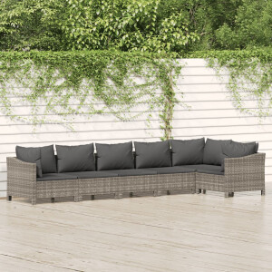 vidaXL 6-delige Loungeset met kussens poly rattan grijs