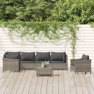 vidaXL 7-delige Loungeset met kussens poly rattan grijs