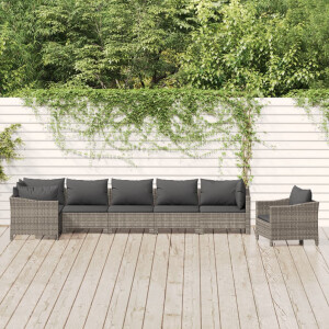 vidaXL 7-delige Loungeset met kussens poly rattan grijs