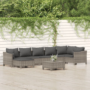 vidaXL 8-delige Loungeset met kussens poly rattan grijs