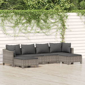 vidaXL 6-delige Loungeset met kussens poly rattan grijs