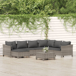 vidaXL 8-delige Loungeset met kussens poly rattan grijs