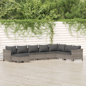 vidaXL 8-delige Loungeset met kussens poly rattan grijs