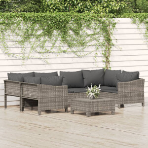 vidaXL 7-delige Loungeset met kussens poly rattan grijs