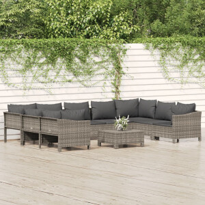 vidaXL 10-delige Loungeset met kussens poly rattan grijs