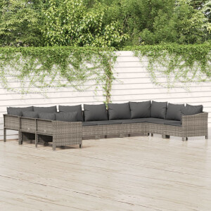 vidaXL 10-delige Loungeset met kussens poly rattan grijs