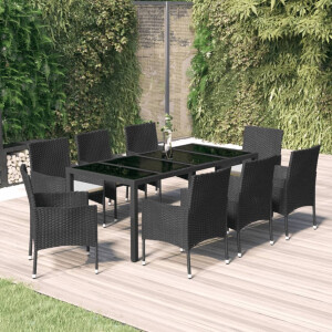 vidaXL 9-delige Tuinset poly rattan zwart