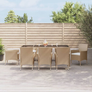 vidaXL 9-delige Tuinset met kussens poly rattan beige