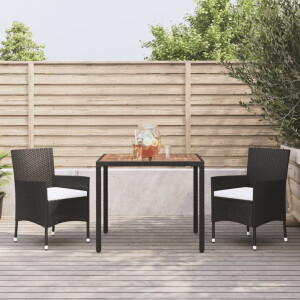 vidaXL 3-delige Tuinset met kussens poly rattan zwart
